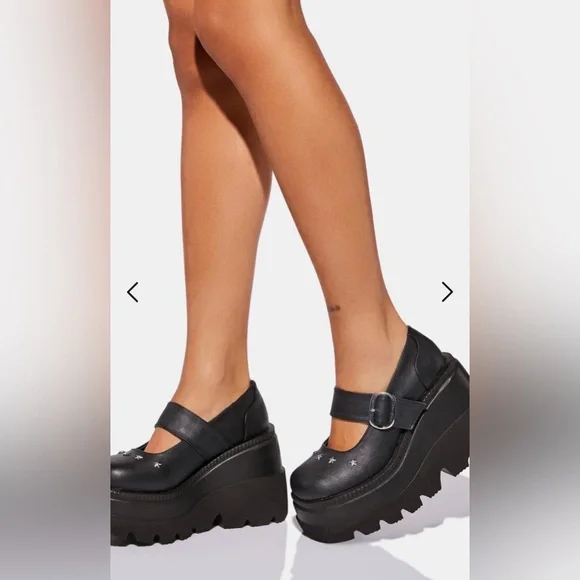 Demonia Black Platform Shoes with Star Accents - Picture 2 of 11